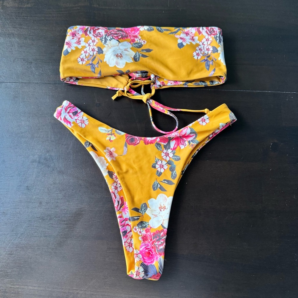 Floral Bikini Set in Mustard and Pink